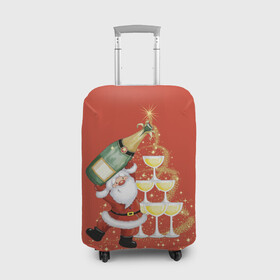 Чехол для чемодана 3D с принтом Дед Мороз и шампанское в Петрозаводске, 86% полиэфир, 14% спандекс | двустороннее нанесение принта, прорези для ручек и колес | 2022 | год тигра | дед мороз | новогоднее шампанское | новый год | подарок на новый год | праздник
