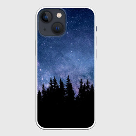 Чехол для iPhone 13 mini с принтом НОЧНОЙ ЛЕС И ЗВЕЗДЫ в Петрозаводске,  |  | dark | forest | night | sky | star | деревья | звезды | космос | лес | небо | ночь | пейзаж | природа | свет