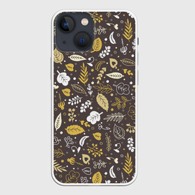 Чехол для iPhone 13 mini с принтом Осенние листья и ягодки в Петрозаводске,  |  | Тематика изображения на принте: бежевый | желтый | коричневый | листья | осень | ягоды