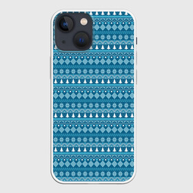 Чехол для iPhone 13 mini с принтом Новогодний узор сине белого цвета в Петрозаводске,  |  | 2022 | gift | ёлка | новый год | подарки | подарок | снежинка | узор