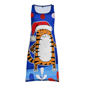 Платье-майка 3D с принтом Тигр   символ 2022 года в Петрозаводске, 100% полиэстер | полуприлегающий силуэт, широкие бретели, круглый вырез горловины, удлиненный подол сзади. | 2022 | год тигра | новый год | новый год 2022 | символ года | тигр | тигренок | тигрица | тигры