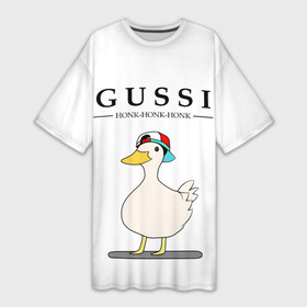Платье-футболка 3D с принтом GUSSI  HONK BABY в Петрозаводске,  |  | guse | gussi | белый | гусь | мем