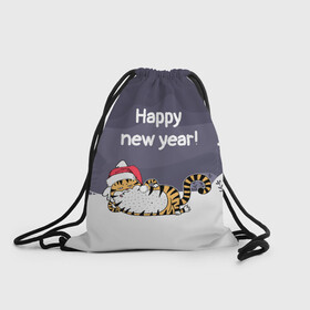 Рюкзак-мешок 3D с принтом Happy New Year 2022 Тигр в Петрозаводске, 100% полиэстер | плотность ткани — 200 г/м2, размер — 35 х 45 см; лямки — толстые шнурки, застежка на шнуровке, без карманов и подкладки | 2022 | год тигра | новый год | новый год 2022 | символ года | тигр | тигренок | тигрица | тигры