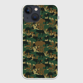 Чехол для iPhone 13 mini с принтом Звери (камуфляж) в Петрозаводске,  |  | animals | camouflage | hunter | hunting | military | zoo | волк | дикая природа | егерь | животные | звери | зоопарк | камуфляж | лес | лиса | лось | медведь | милитари | олень | оружие | охота | охота на волка | охота на зайца