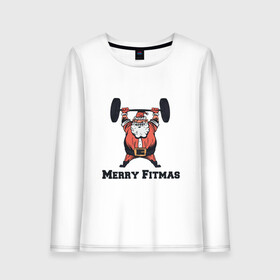 Женский лонгслив хлопок с принтом Merry Fitmas в Петрозаводске, 100% хлопок |  | art | barbell | christmas | drawing | fitness | new year | santa | santa claus | sport | арт | новый год | рисунок | рождество | санта | санта клаус | спорт | фитнес | штанга