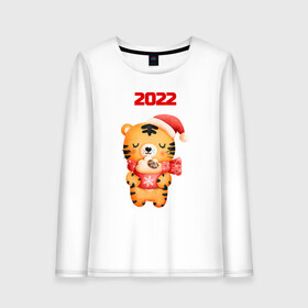 Женский лонгслив хлопок с принтом Праздничный тигренок 2022 в Петрозаводске, 100% хлопок |  | 2022 | год тигра | новый год | новый год 2022 | символ года | тигр | тигренок | тигрица | тигры