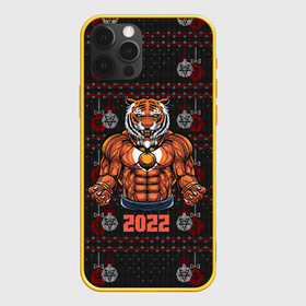 Чехол для iPhone 12 Pro с принтом Новогодний качок тигр в Петрозаводске, силикон | область печати: задняя сторона чехла, без боковых панелей | 2022 | год тигра | новый год | новый год 2022 | символ года | тигр | тигренок | тигрица | тигры
