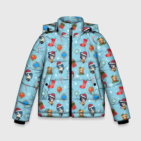 Зимняя куртка для мальчиков 3D с принтом GI Christmas Pattern в Петрозаводске, ткань верха — 100% полиэстер; подклад — 100% полиэстер, утеплитель — 100% полиэстер | длина ниже бедра, удлиненная спинка, воротник стойка и отстегивающийся капюшон. Есть боковые карманы с листочкой на кнопках, утяжки по низу изделия и внутренний карман на молнии. 

Предусмотрены светоотражающий принт на спинке, радужный светоотражающий элемент на пуллере молнии и на резинке для утяжки | 2022 год | genshin impact | happy new year | каникулы | новый год | новый год 2022 | оливье | праздник | рождество | снег | снежинки