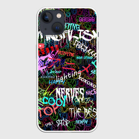 Чехол для iPhone 13 с принтом neon graffiti | Smile в Петрозаводске,  |  | bright | graffiti | inscriptions | neon | smile | абстракция | граффити | надписи | неон | смайлы