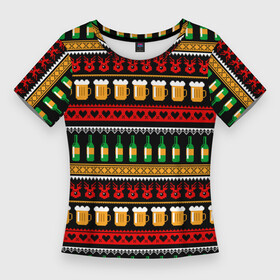 Женская футболка 3D Slim с принтом Пивной свитер в Петрозаводске,  |  | олени | орнамент | полосы | узор