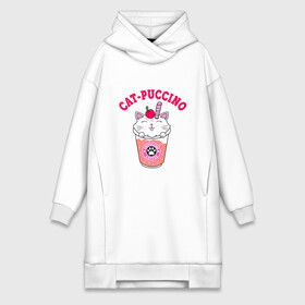 Платье-худи хлопок с принтом Pink CatPuccino в Петрозаводске,  |  | арт | иллюстрация | каппучино | котейка | котенок | кофе | кошечка | трубочка