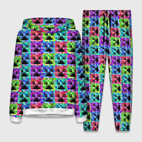 Женский костюм 3D (с толстовкой) с принтом МАЙНКРАФТ   MINECRAFT ЦВЕТНЫЕ КРИПЕРЫ в Петрозаводске,  |  | block | creeper | cube | minecraft | pixel | tnt | блок | геометрия | крафт | крипер | кубики | майнкрафт | пиксели | тнт