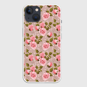Чехол для iPhone 13 с принтом Нежные розовые розы в Петрозаводске,  |  | арт | бутон | бутон розы | бутоны | бутоны роз | бутоны цветов | жемчуг | жемчужины | рисунок | роза | розовая роза | розовые бутоны | розовые розы | розовый бутон | розы | цветок | цветы | яркие цветы