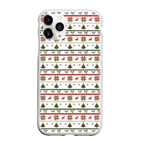 Чехол для iPhone 11 Pro Max матовый с принтом узор новогодний Бело-красно-зеленый в Петрозаводске, Силикон |  | deer | new year | елка | колокольчики | новый год | олень | растение | снежинка | узор