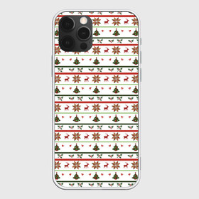Чехол для iPhone 12 Pro Max с принтом узор новогодний Бело-красно-зеленый в Петрозаводске, Силикон |  | deer | new year | елка | колокольчики | новый год | олень | растение | снежинка | узор