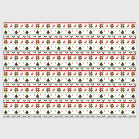 Поздравительная открытка с принтом узор новогодний Бело-красно-зеленый в Петрозаводске, 100% бумага | плотность бумаги 280 г/м2, матовая, на обратной стороне линовка и место для марки
 | deer | new year | елка | колокольчики | новый год | олень | растение | снежинка | узор