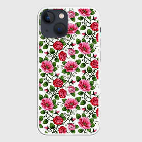 Чехол для iPhone 13 mini с принтом Розовые кусты цветов в Петрозаводске,  |  | арт | весна | куст | куст роз | кусты роз | рисунок | роза | розовая роза | розовые розы | розовые цветы | розовый цветок | розы | цветок | цветы | яркие цветы | яркий цветок