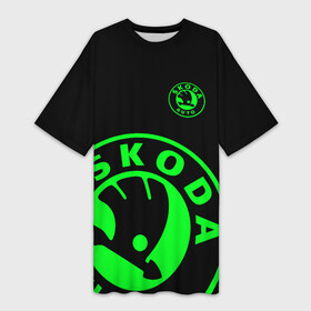 Платье-футболка 3D с принтом SKODA GREEN LOGO BLACK STYLE в Петрозаводске,  |  | auto sport | autosport | octavia | rapid | rs | skoda | superb | vag | volkswagen | vrs | vw | yeti | авто | авто спорт | автомобиль | автоспорт | ам | ваг | вагавод | ети | карбон | машина | октавия | рапид | суперб | шкода | шкодавод