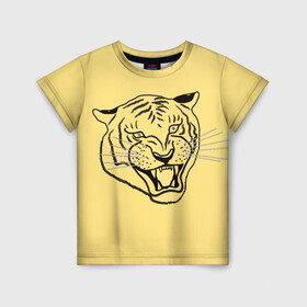 Детская футболка 3D с принтом тигр на золотом фоне в Петрозаводске, 100% гипоаллергенный полиэфир | прямой крой, круглый вырез горловины, длина до линии бедер, чуть спущенное плечо, ткань немного тянется | Тематика изображения на принте: art line | chinese calendar | contour | golden | head | mascot | muzzle | new year | symbol | tiger | year of the tiger | арт лайн | год тигра | голова | золотой | китайский календарь | контур | новогодний | новый год | символ | талисман | тигр