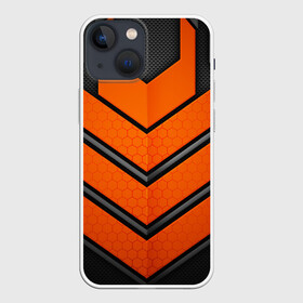 Чехол для iPhone 13 mini с принтом НАНО БРОНЯ | NANO ARMOR в Петрозаводске,  |  | 3d | arm | armor | armour | futuristic | nano | neon | orange | steel | броня | линии | нано | неон | неоновый | оранжевый | плиты | сетка | соты | сталь | стальная | стрелки | футуристичная