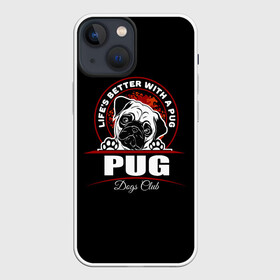 Чехол для iPhone 13 mini с принтом Мопс (Pug) в Петрозаводске,  |  | bulldog | pug | pug dog | pug puppies | бульдог | год собаки | друг человека | дружные мопсы | дядя мопс | животное | зверь | кинолог | мопс | пёс | порода собак | собака боксёр | собака мопс | собаковод | четвероногий