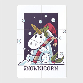 Магнитный плакат 2Х3 с принтом Snownicorn в Петрозаводске, Полимерный материал с магнитным слоем | 6 деталей размером 9*9 см | Тематика изображения на принте: art | christmas | drawing | new year | snow | unicorn | winter | арт | единорог | зима | новый год | рисунок | рождество | снег