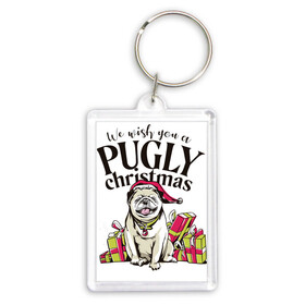 Брелок прямоугольный 35*50 с принтом Pugly Christmas в Петрозаводске,  |  | Тематика изображения на принте: christmas | dog | drawing | gifts | new year | pug | pugly | мопс | новый год | пес | подарки | рисунок | рождество | собака