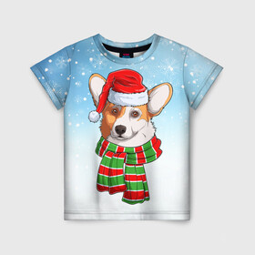 Детская футболка 3D с принтом Новогодний Корги   New Years Corgi в Петрозаводске, 100% гипоаллергенный полиэфир | прямой крой, круглый вырез горловины, длина до линии бедер, чуть спущенное плечо, ткань немного тянется | Тематика изображения на принте: christmas | corgi | dog | santa | дед мороз | елка | зима | корги | новый год | рождество | санта | снег | снегурочка | снежинка | собака | собачка | щенок