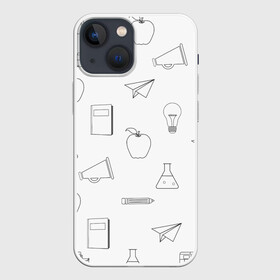 Чехол для iPhone 13 mini с принтом эскизы простые в Петрозаводске,  |  | автобус | детский | дневник | карандаш | лампочка | риснок | самолёт | эскиз | яблоко