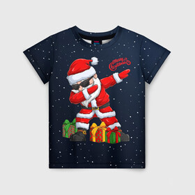 Детская футболка 3D с принтом SANTA DABBING в Петрозаводске, 100% гипоаллергенный полиэфир | прямой крой, круглый вырез горловины, длина до линии бедер, чуть спущенное плечо, ткань немного тянется | christmas | dab | dabbing | santa | дед мороз | елка | зима | новый год | подарок | рождество | санта | снег | снегурочка | снежинка