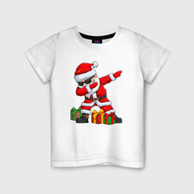 Детская футболка хлопок с принтом Санта Даб   Santa Dab в Петрозаводске, 100% хлопок | круглый вырез горловины, полуприлегающий силуэт, длина до линии бедер | christmas | dab | dabbing | santa | дед мороз | елка | зима | новый год | подарок | рождество | санта | снег | снегурочка | снежинка