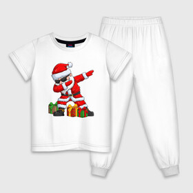 Детская пижама хлопок с принтом Санта Даб   Santa Dab в Петрозаводске, 100% хлопок |  брюки и футболка прямого кроя, без карманов, на брюках мягкая резинка на поясе и по низу штанин
 | Тематика изображения на принте: christmas | dab | dabbing | santa | дед мороз | елка | зима | новый год | подарок | рождество | санта | снег | снегурочка | снежинка