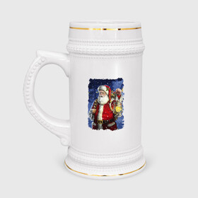 Кружка пивная с принтом Santa Claus shines a lantern в Петрозаводске,  керамика (Материал выдерживает высокую температуру, стоит избегать резкого перепада температур) |  объем 630 мл | beard | blizard | eyes | holiday | lantern | merry christmas | moustache | new year | santa klaus | snow | борода | глаза | дед мороз | новый год | очки | праздник | пурга | рождество | снег | усы | фонарь
