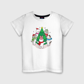 Детская футболка хлопок с принтом Зверята отмечают Новый год в Петрозаводске, 100% хлопок | круглый вырез горловины, полуприлегающий силуэт, длина до линии бедер | 2022 | christmas | new year | животные | звери | зверюшки | кавай | нг | новогодний | новый год | рождество