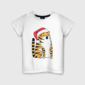 Детская футболка хлопок с принтом Удивленный тигр с открытым ртом в Петрозаводске, 100% хлопок | круглый вырез горловины, полуприлегающий силуэт, длина до линии бедер | Тематика изображения на принте: 2022 | год тигра | новый год | новый год 2022 | символ года | тигр | тигренок | тигрица | тигры