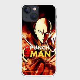 Чехол для iPhone 13 mini с принтом Огненный Сайтама One Punch Man в Петрозаводске,  |  | Тематика изображения на принте: hagemanto | one punch man | one punchman | onepunchman | saitama | sensei | аниме | ван панч мен | ванпанчмен | лысый плащ | манга | сайтама | сильнейший человек | учитель | человек одинудар | человек одного удара