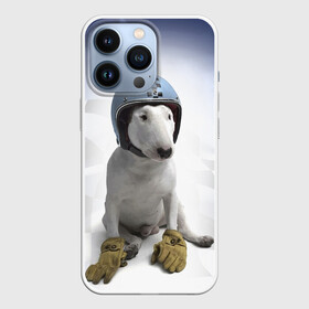 Чехол для iPhone 13 Pro с принтом Bully   легендарный гонщик в Петрозаводске,  |  | bull terrier | dog | flag | gloves | helmet | motorsport | muzzle | paws | racer | автоспорт | бультерьер | гонщик | лапы | перчатки | собака | флаг | шлем