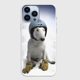 Чехол для iPhone 13 Pro Max с принтом Bully   легендарный гонщик в Петрозаводске,  |  | bull terrier | dog | flag | gloves | helmet | motorsport | muzzle | paws | racer | автоспорт | бультерьер | гонщик | лапы | перчатки | собака | флаг | шлем