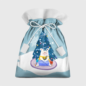 Подарочный 3D мешок с принтом Медвежонок под новогодней елкой в Петрозаводске, 100% полиэстер | Размер: 29*39 см | Тематика изображения на принте: 2022 | christmas | new year | животные | звери | зверюшки | зима | кавай | медведь | медвежонок | милота | милый | мишка | нг | новогодний | новый год | рождество | снег