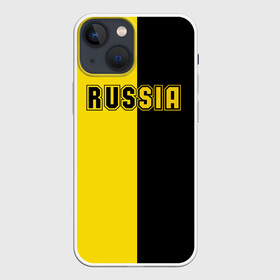 Чехол для iPhone 13 mini с принтом Россия черно желтое RUSSIA - BORUSSIA в Петрозаводске,  |  | боруссия | желтое | патриот | россия | черное