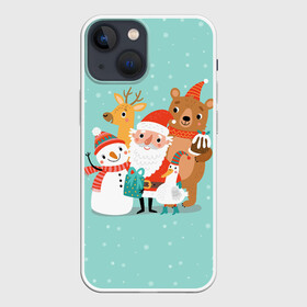Чехол для iPhone 13 mini с принтом Звери и Дед Мороз в Петрозаводске,  |  | 2022 | christmas | new year | животные | звери | зверюшки | кавай | милота | милый | нг | новогодний | новый год | рождество
