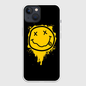 Чехол для iPhone 13 с принтом NIRVANA LOGO SMILE, БРЫЗГИ КРАСОК в Петрозаводске,  |  | band | cobain | face | kurt | logo | music | nirvana | rock | rocknroll | группа | кобейн | курт | лого | логотип | музыка | музыкальная | нирвана | рожица | рок | рокнролл | символ