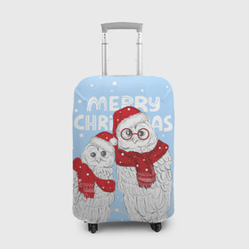 Чехол для чемодана 3D с принтом С Рождеством Совы в Петрозаводске, 86% полиэфир, 14% спандекс | двустороннее нанесение принта, прорези для ручек и колес | 2022 | christmas | new year | животные | звери | зверюшки | кавай | милота | милый | нг | новогодний | новый год | рождество