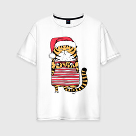 Женская футболка хлопок Oversize с принтом Недовольный повар   тигр в Петрозаводске, 100% хлопок | свободный крой, круглый ворот, спущенный рукав, длина до линии бедер
 | 2022 | год тигра | новый год | новый год 2022 | символ года | тигр | тигренок | тигрица | тигры