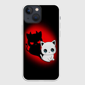 Чехол для iPhone 13 mini с принтом КОТИК ДЬЯВОЛ   KITTY DEVIL в Петрозаводске,  |  | Тематика изображения на принте: animals | cat | demon | devil | kitty | дьявол | животные | звери | котик | кошки