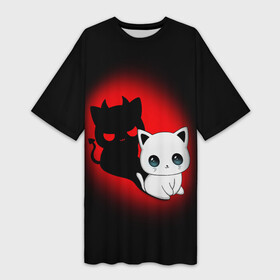 Платье-футболка 3D с принтом КОТИК ДЬЯВОЛ  KITTY DEVIL в Петрозаводске,  |  | animals | cat | demon | devil | kitty | дьявол | животные | звери | котик | кошки