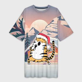 Платье-футболка 3D с принтом Тигр поет песни в караоке в Петрозаводске,  |  | 2022 | год тигра | новый год | новый год 2022 | символ года | тигр | тигренок | тигрица | тигры