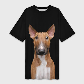 Платье-футболка 3D с принтом Строгий смелый взгляд в Петрозаводске,  |  | bull terrier | dog | ears | eyes | muzzle | view | бультерьер | взгляд | глаза | пёс | собака | уши