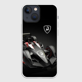 Чехол для iPhone 13 mini с принтом Lamborghini F1 в Петрозаводске,  |  | bolid | car | f1 | lamborghini | motorsport | power | prestige | автомобиль | болид | италия | ламборгини | мощь | престиж