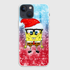 Чехол для iPhone 13 mini с принтом Новогодний Спанч Боб в Петрозаводске,  |  | sponge bob | spongebob | губка боб | квадратные штаны | мультфильм | новый год | рождество | санта | сквэр пэнтс | снег | снежинка | спанч боб